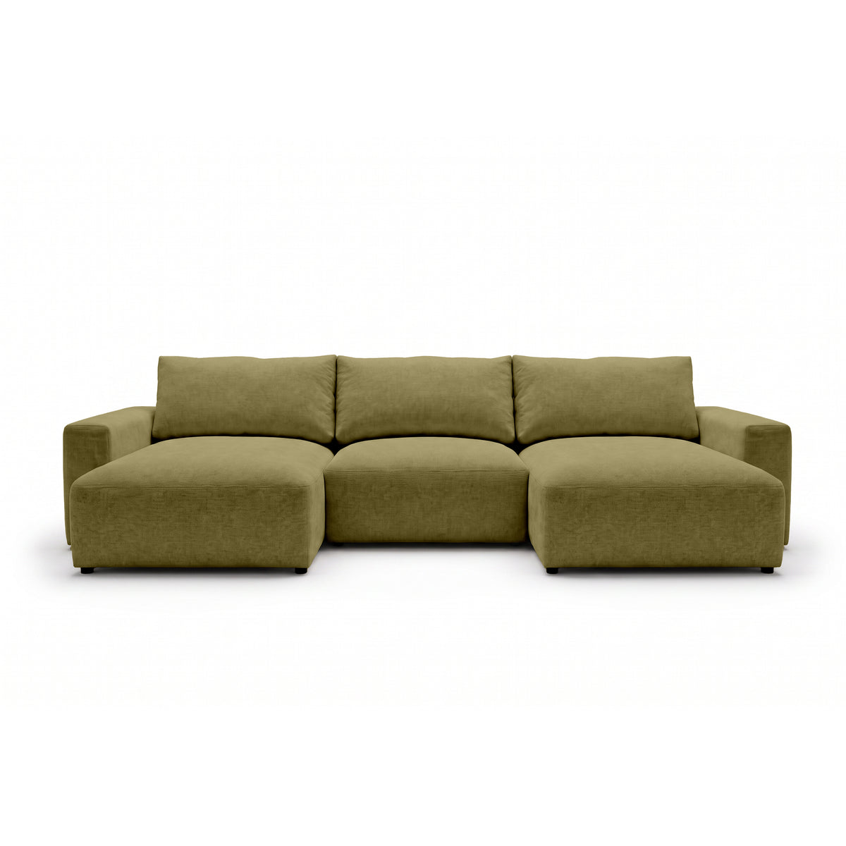 Modulær U-sofa Iskeli 361 cm Gyldent Hør (ARAGON 35) set forfra – sofa med to chaiselonger i Aragon-stof