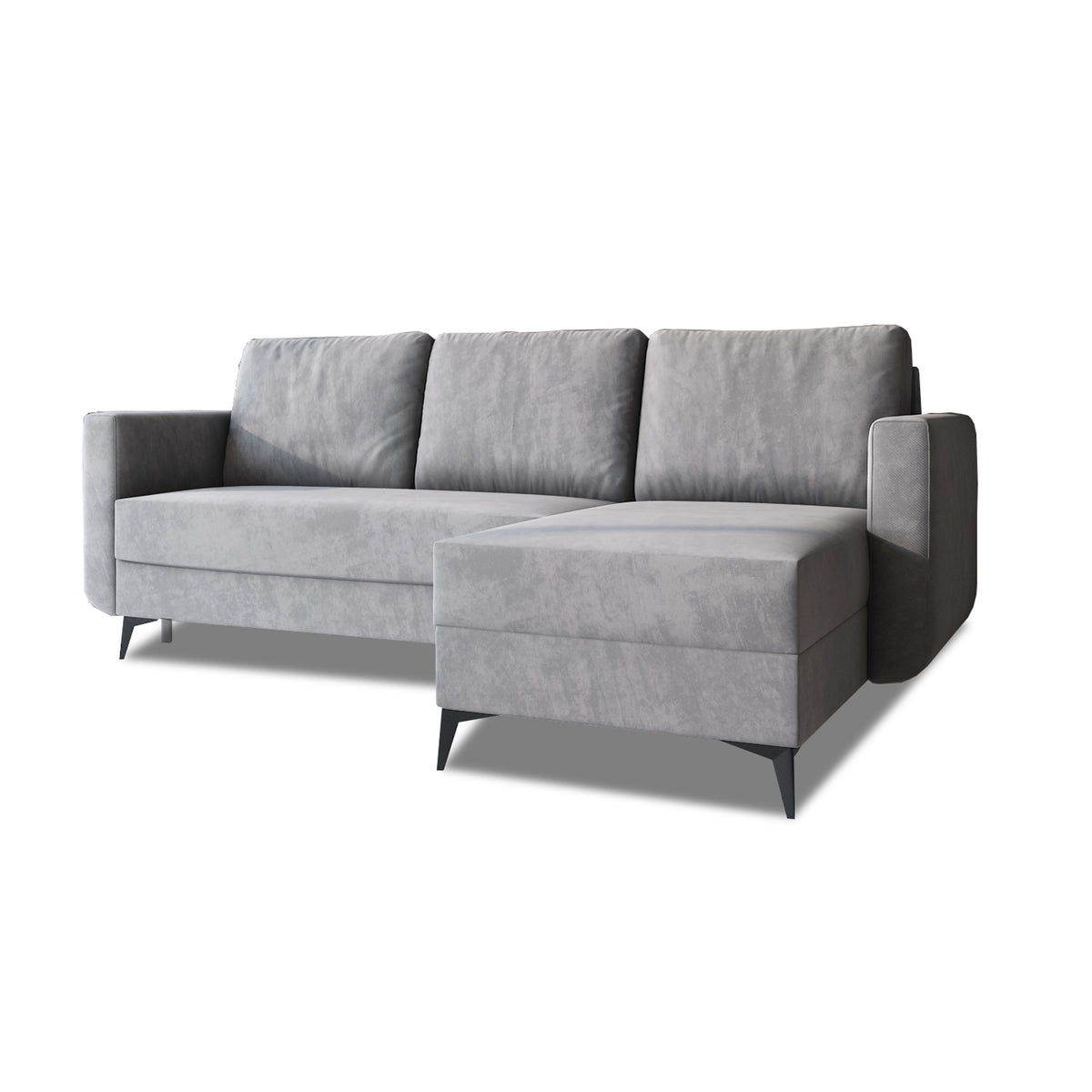 Forra-hjørnesofa med sovefunktion, 235 cm, stålgrå (MANILA 16), højreudgave, opbevaringsrum til sengetøj