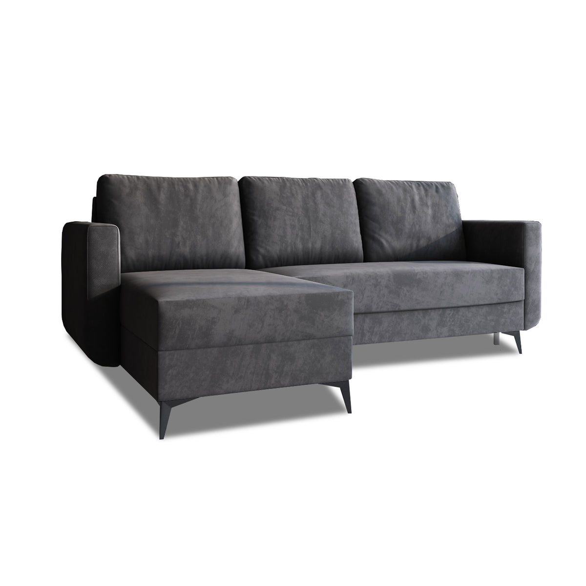 Hjørnesofa med sovefunktion Forra, grafitgrå (MANILA 19), venstrevendt udgave, velourstof Manila