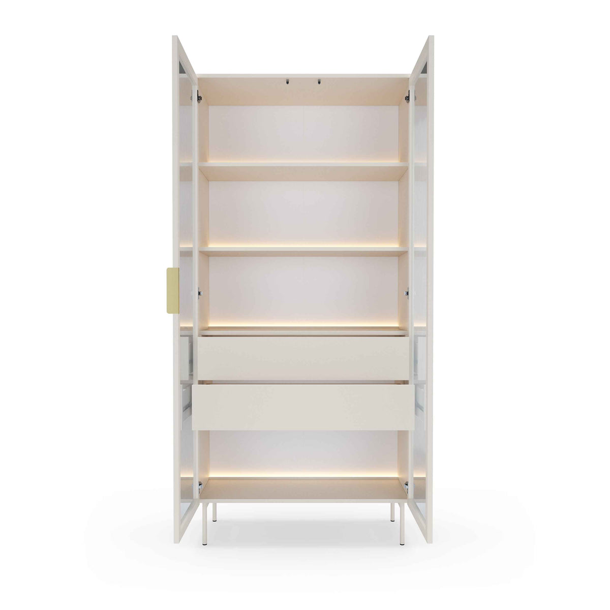 Lummer-vitrineskab med glasfronter, 91 x 195 cm, i moderne stil – med åbne fronter