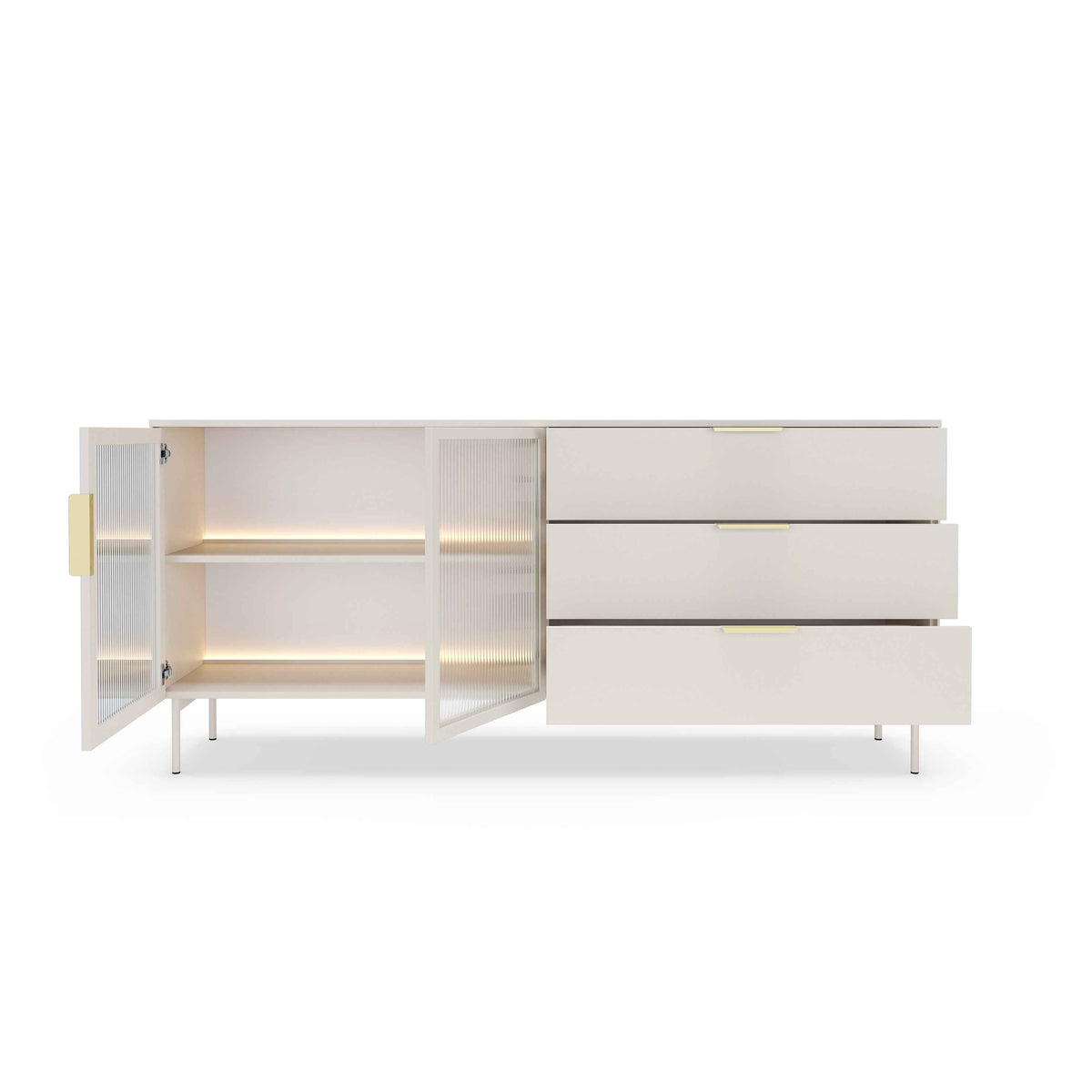 Lummer-kommode med døre og skuffer, 181 x 83, i moderne stil – med åbne fronter