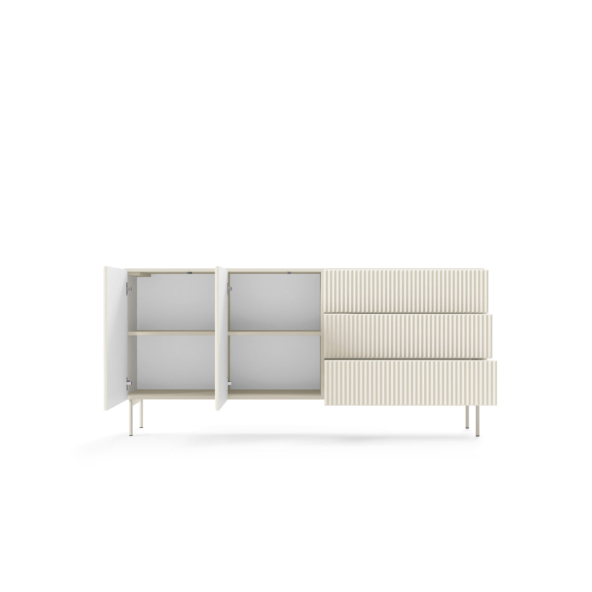 MuzZI-kommode med døre og skuffer, 177 x 81, i moderne stil – med åbne fronter
