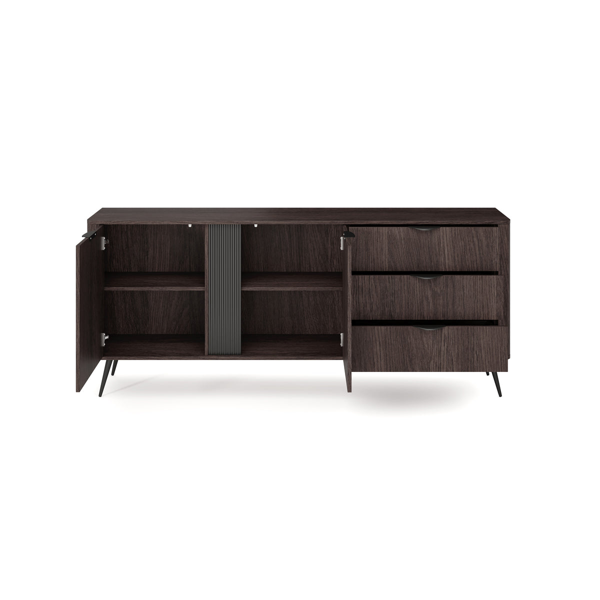 Velia-kommode, 195 x 81, med skabe og skuffer i soft loft-stil – med åbne fronter