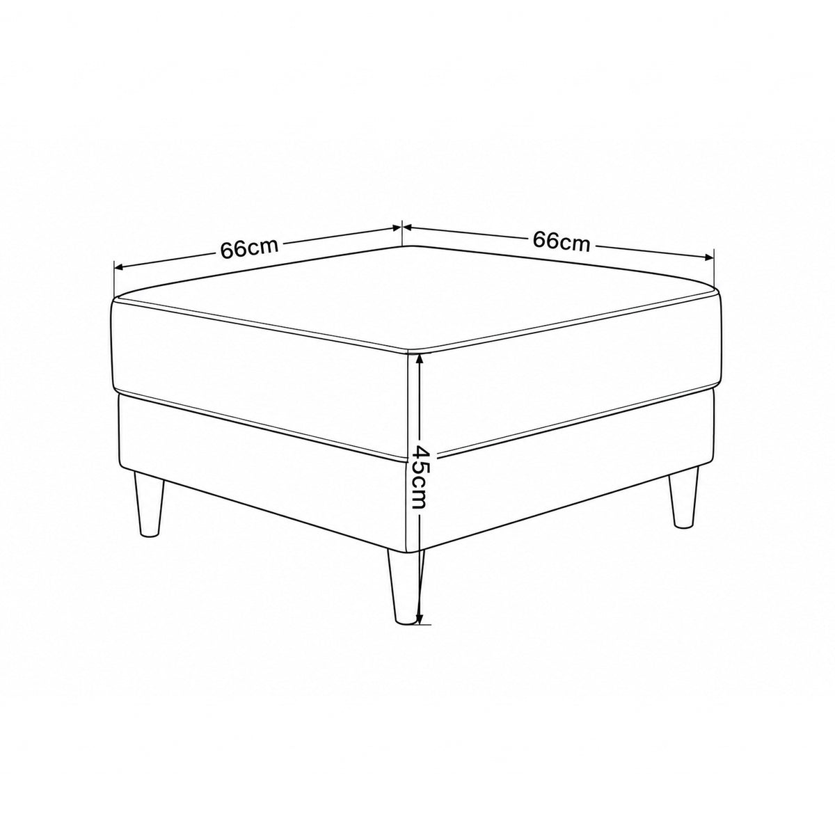 Puf Harmi 66x66 – måltegning med bredde, dybde og højde 45 cm