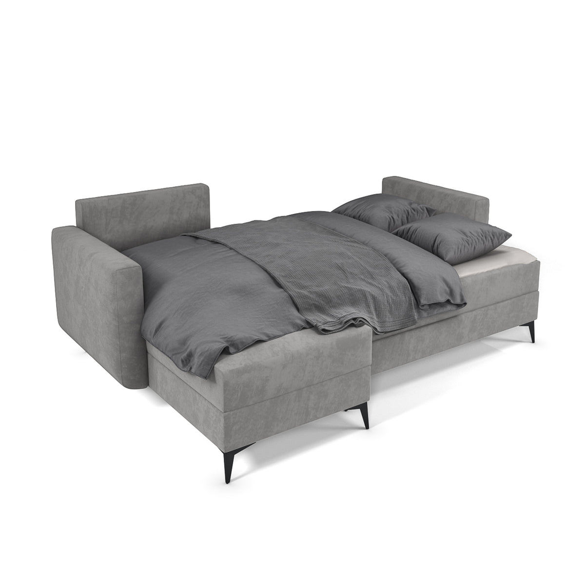 Forra hjørnesofa i udklæppet udgave, stålgrå (MANILA 16) – soveflade 200 × 130 cm med sengetøj, DL-mekanisme