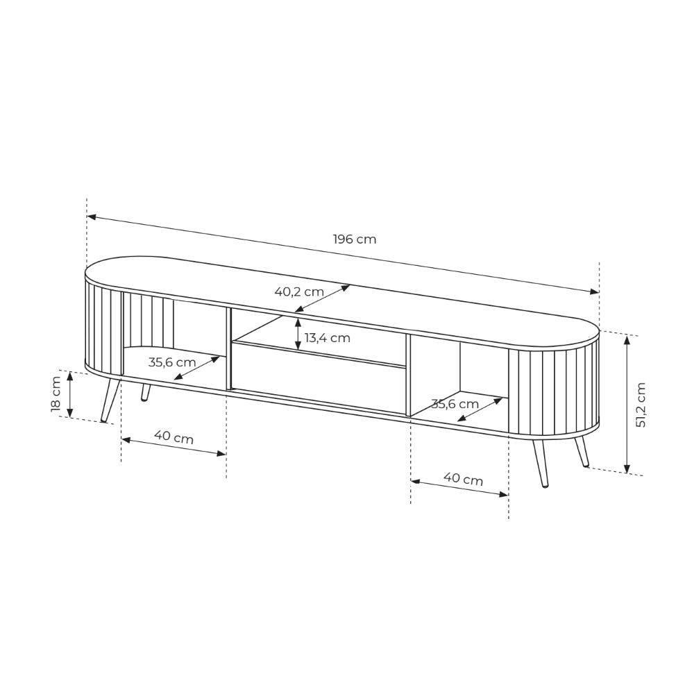 Llovia TV-bord 196x51 i moderne stil – tegning med mål