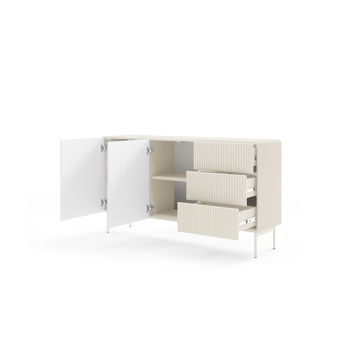 MuzZI-kommode med døre og skuffer, 147 x 81, i moderne stil – med åbne fronter