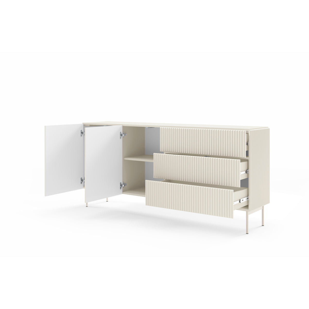 MuzZI-kommode med døre og skuffer, 177 x 81, i moderne stil – med åbne fronter