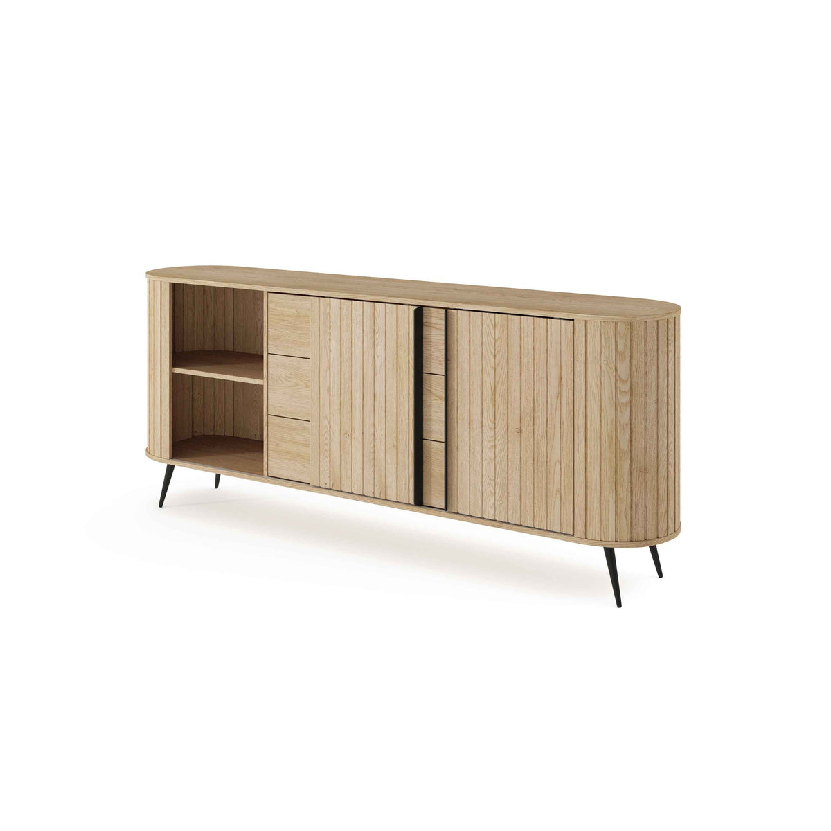 Kommode med skydedøre og skuffer, 196 x 82, i moderne stil | Llovia