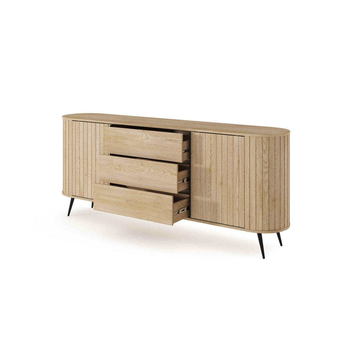 Kommode med skydedøre og skuffer, 196 x 82, i moderne stil | Llovia