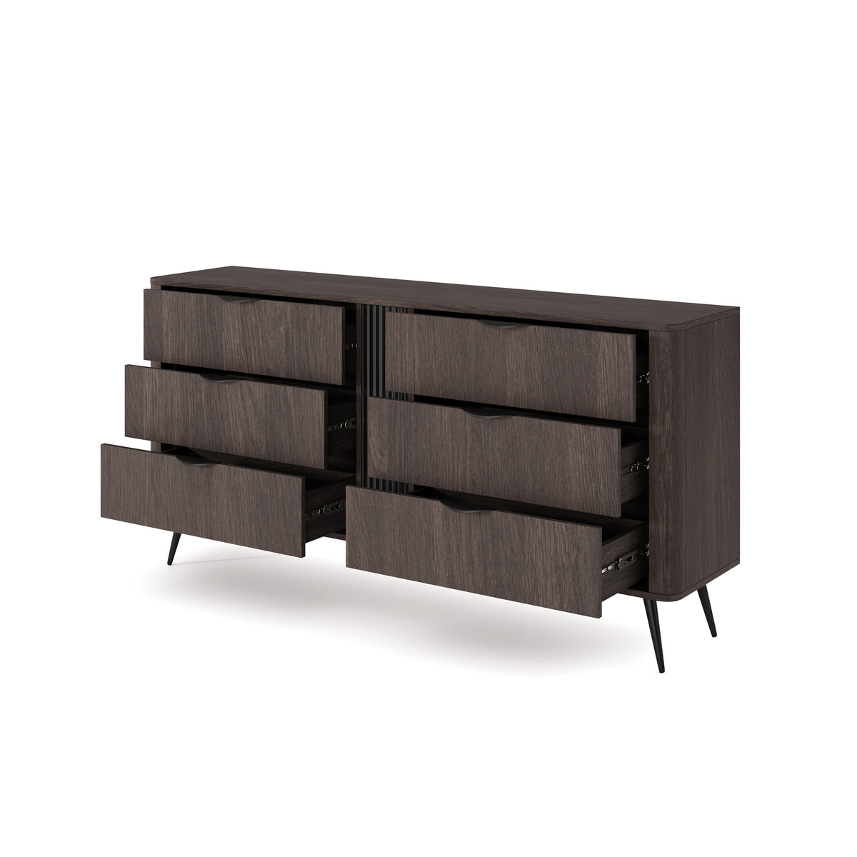 Velia-kommode med 6 skuffer, 163 x 81, i soft loft-stil – med åbne fronter