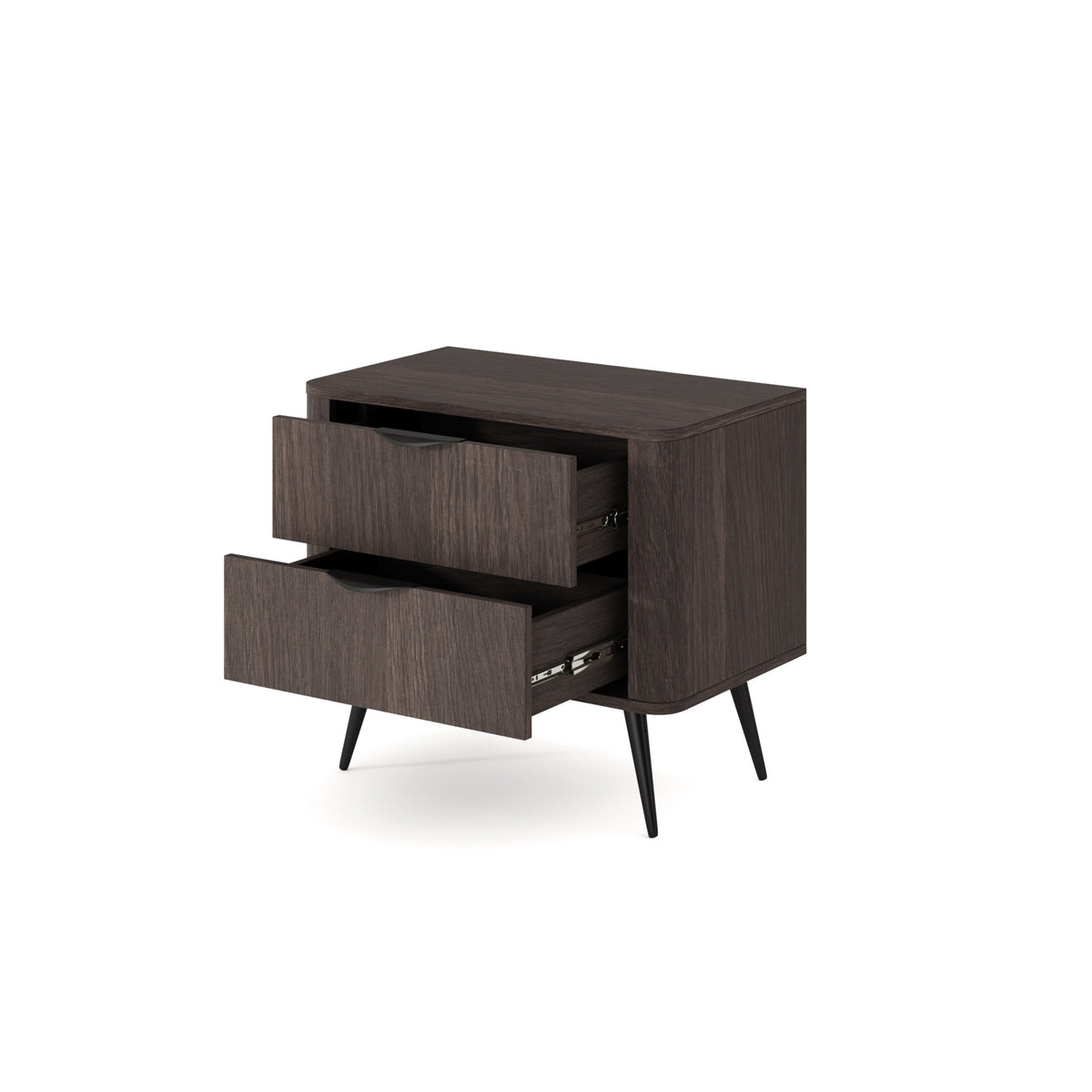 Velia-natbord med 2 skuffer, 63 x 55 cm, i soft loft-stil – med åbne fronter