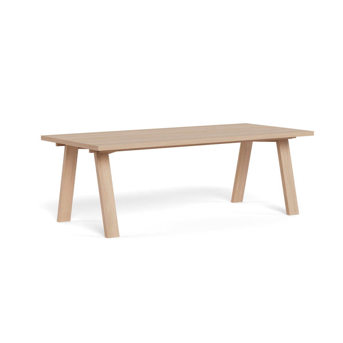 Lurisse spisebord 220x100x75 i bleget eg med skrå ben – skandinavisk bord, set fra siden