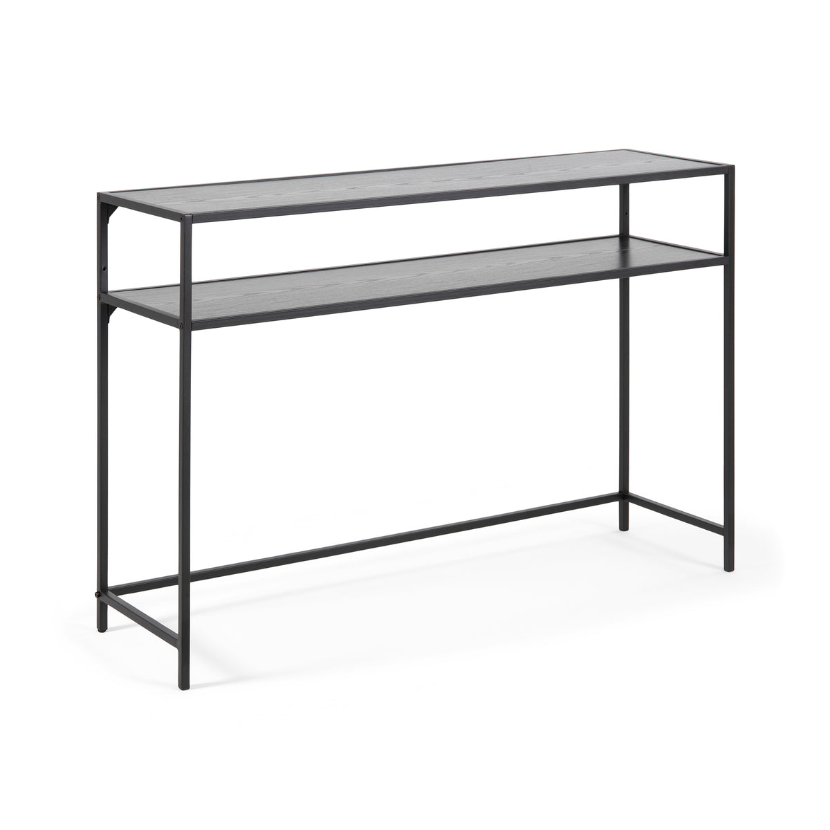 Skeleto-konsolbord 120x79, sort melamin med skrå kanter – bordplade og hylde i sort ask-look