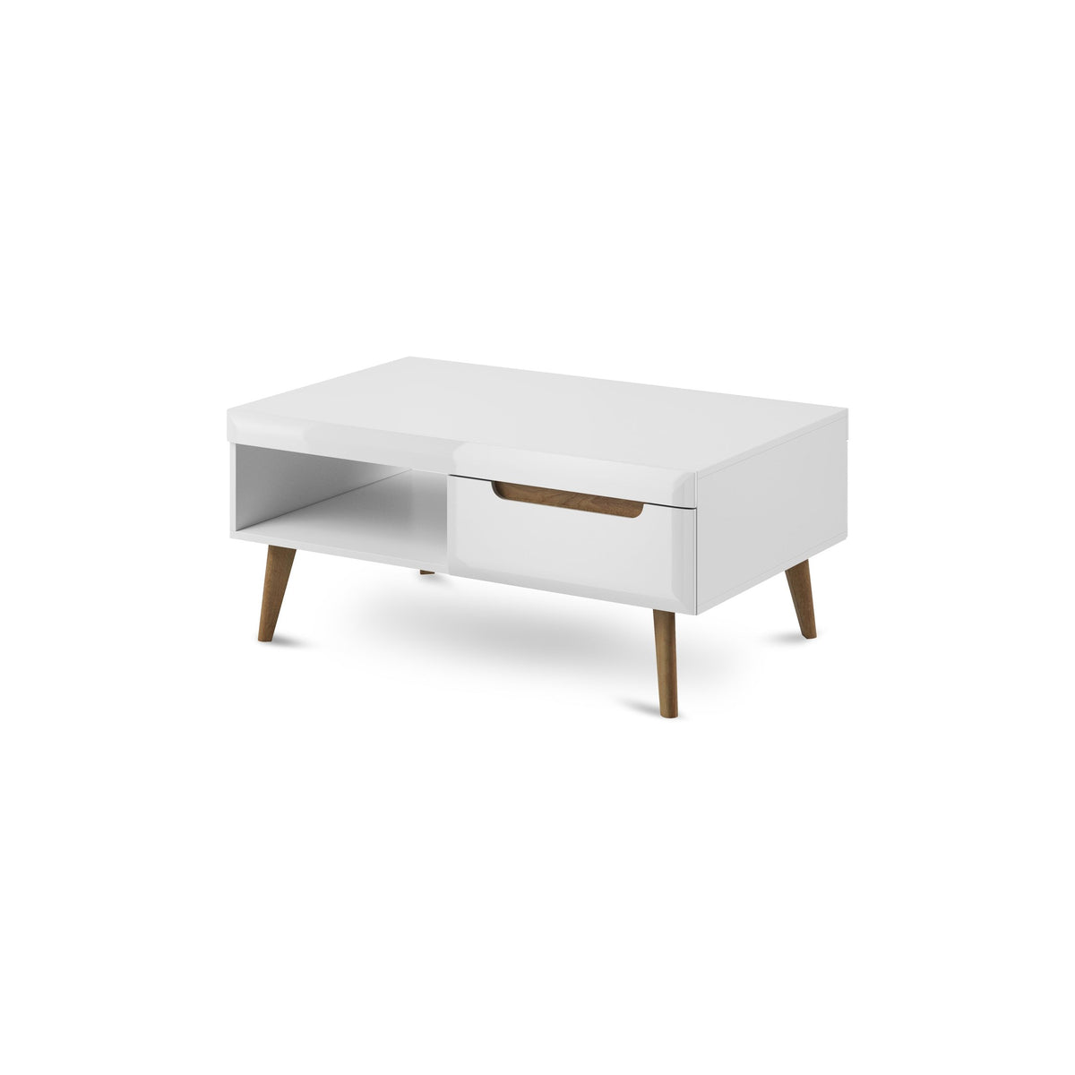 Sofabord 107x46 med hylde i moderne stil | Trava, hvid højglans, Riviera-eg