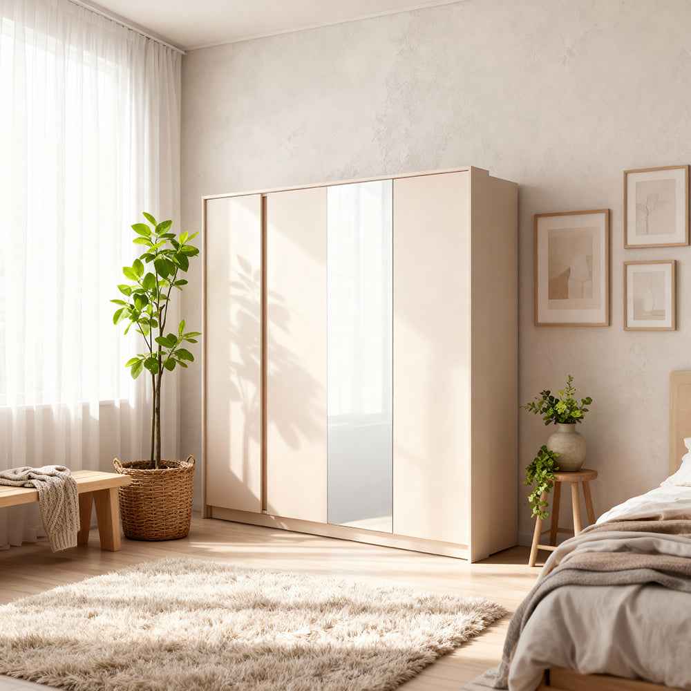 Dust-garderobeskab med 4 døre, 223 x 210 cm, i minimalistisk stil – billede 2