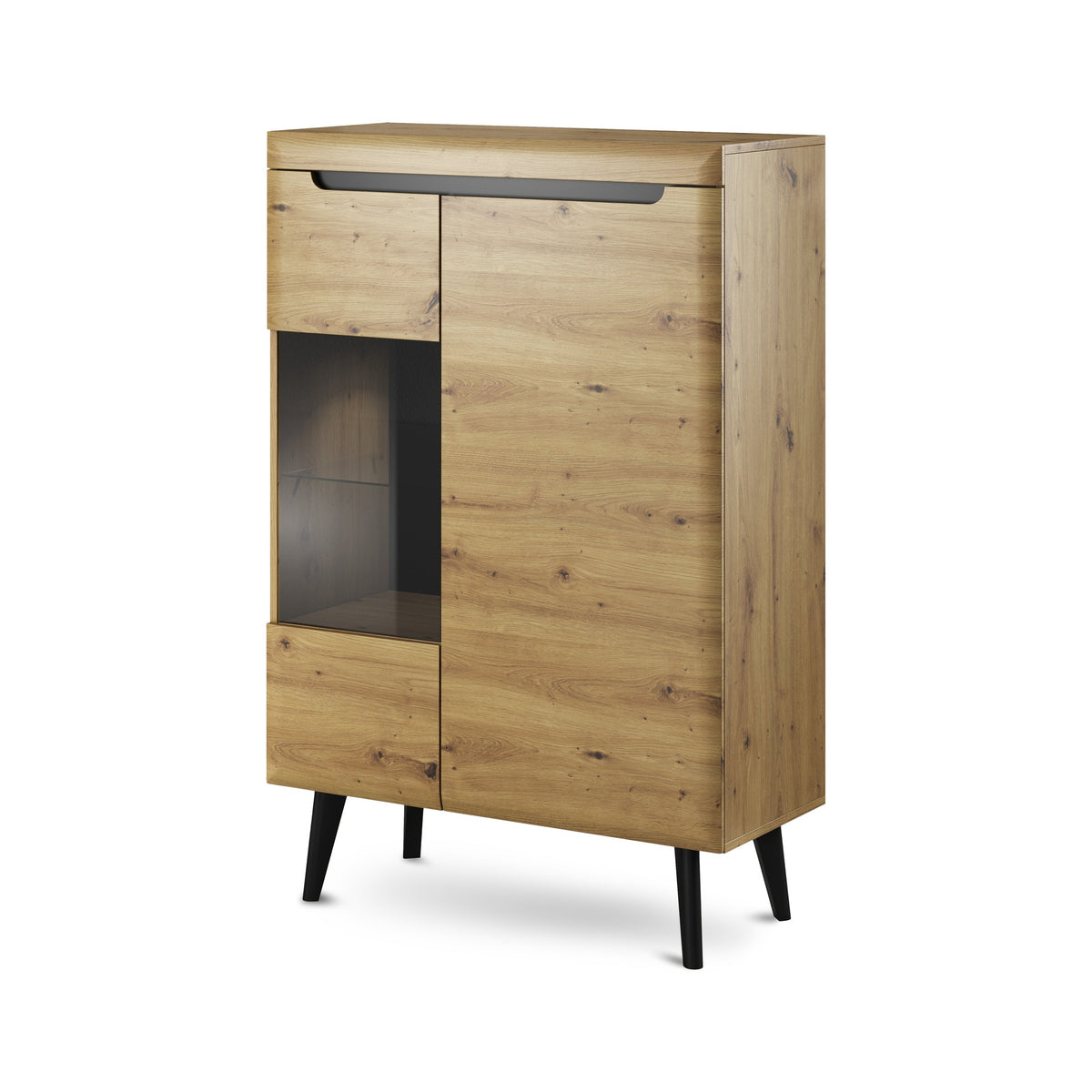 Vitrineskab med glasfront, 90 x 134 cm, i skandinavisk stil | Trava Artisan-eg