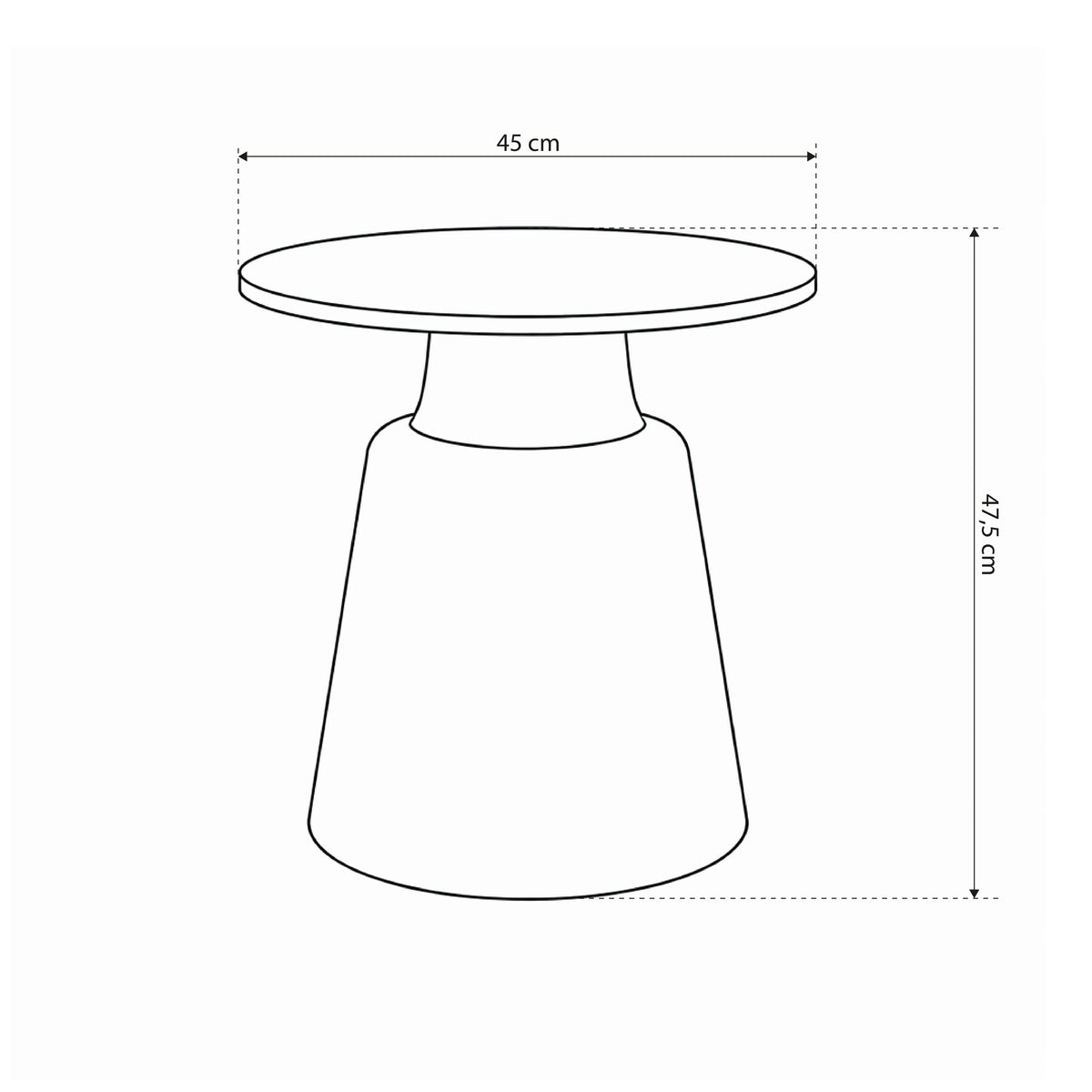 Fumor, et rundt sofabord med en diameter på 45 cm i moderne stil – tegning med mål