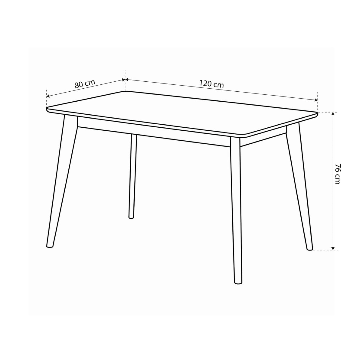 Krel-spisebord 120x80 i skandinavisk stil – tegning med mål