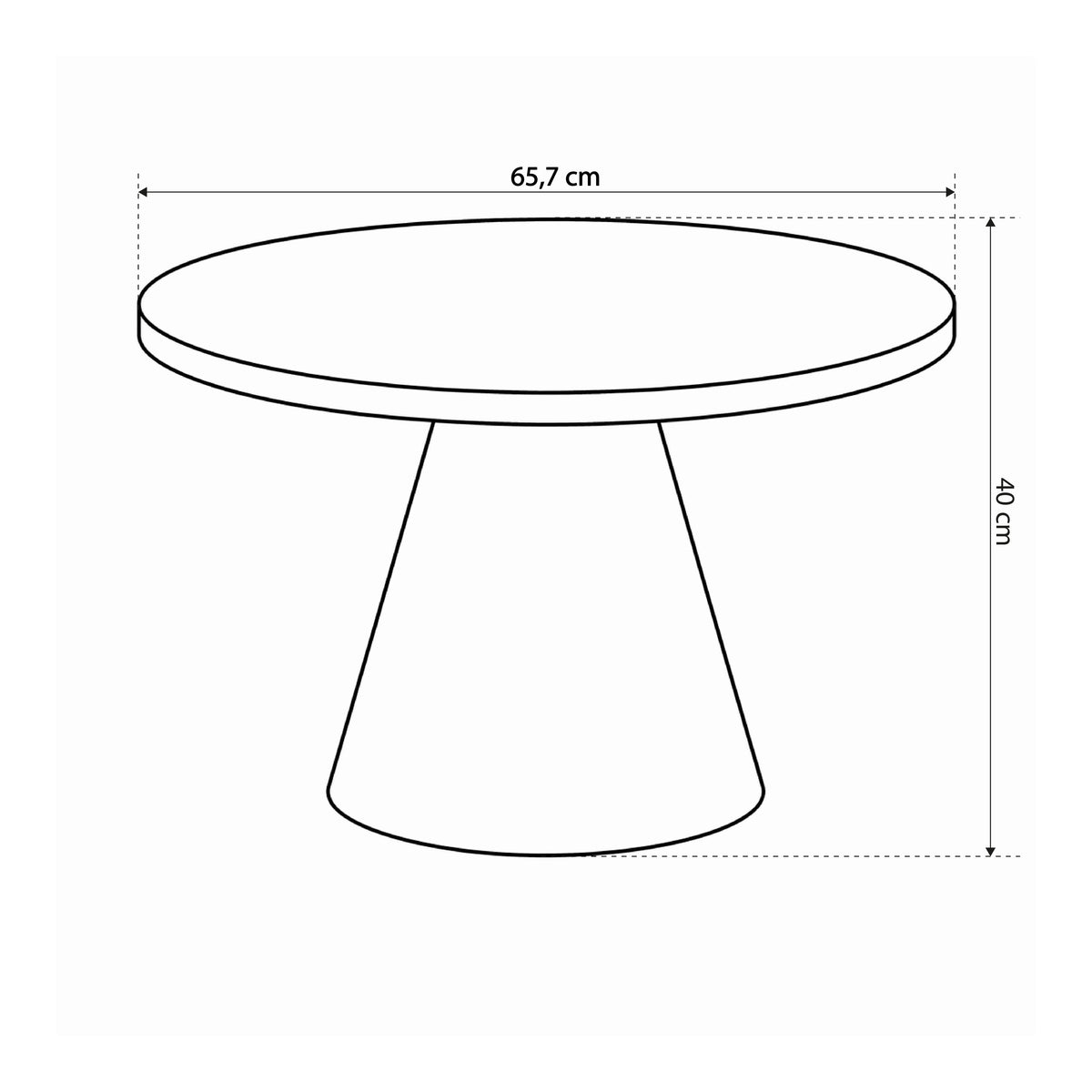 Det runde Soren-sofabord med en diameter på 66 cm i moderne stil – tegning med mål