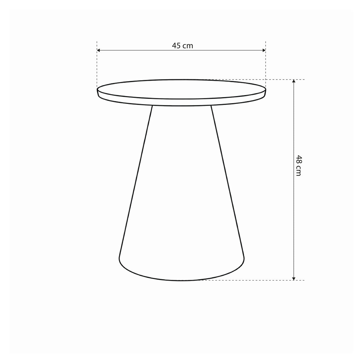 Det runde Talin-sofabord med en diameter på 45 cm i soft loft-stil – tegning med mål