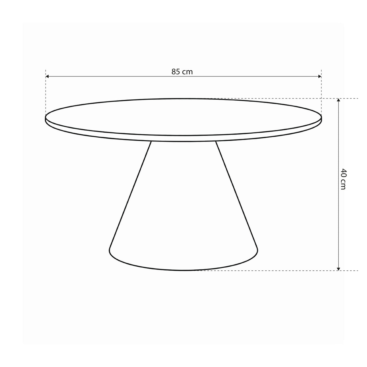 Det runde Talin-sofabord med en diameter på 85 cm i soft loft-stil – tegning med mål