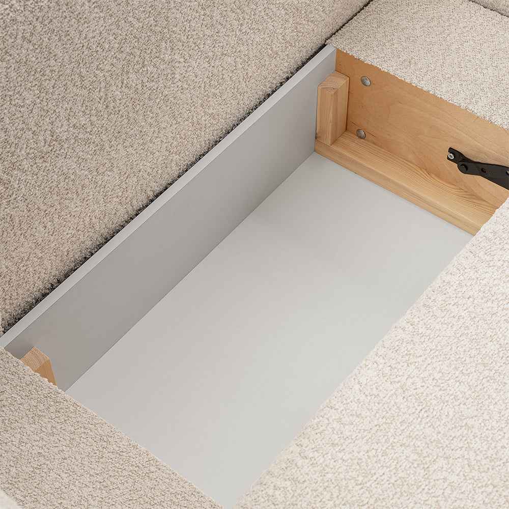 Olemo 4-personers hjørnesofa med sovefunktion i minimalistisk stil, Abriamo-stof – nærbillede af detaljer og struktur