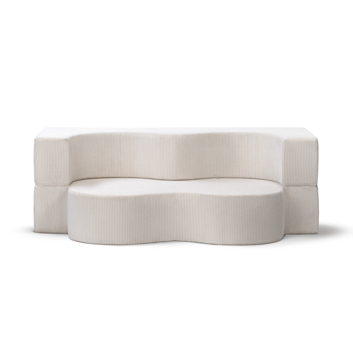 Kamelia-sofa i skum, fritstående, 200 cm, med sovefunktion i japandi-stil – set forfra