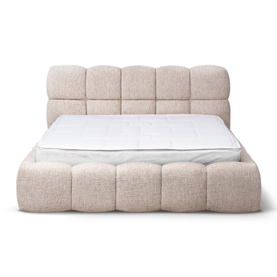 Mevy-polstringsseng med opbevaringsrum i minimalistisk stil – set forfra