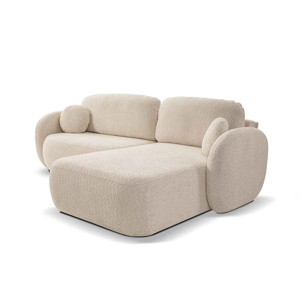 Olemo 4-personers hjørnesofa med sovefunktion i minimalistisk stil, Abriamo-stof – set fra en vinkel | Pillovely