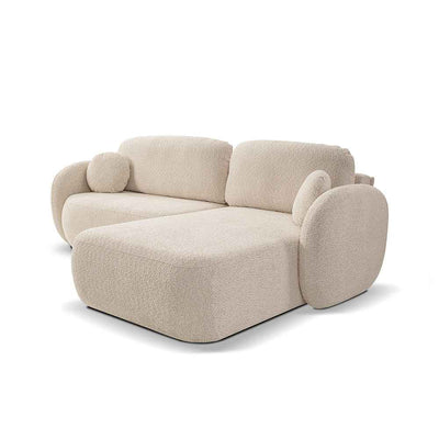 Olemo 4-personers hjørnesofa med sovefunktion i minimalistisk stil, Abriamo-stof – set fra en vinkel | Pillovely