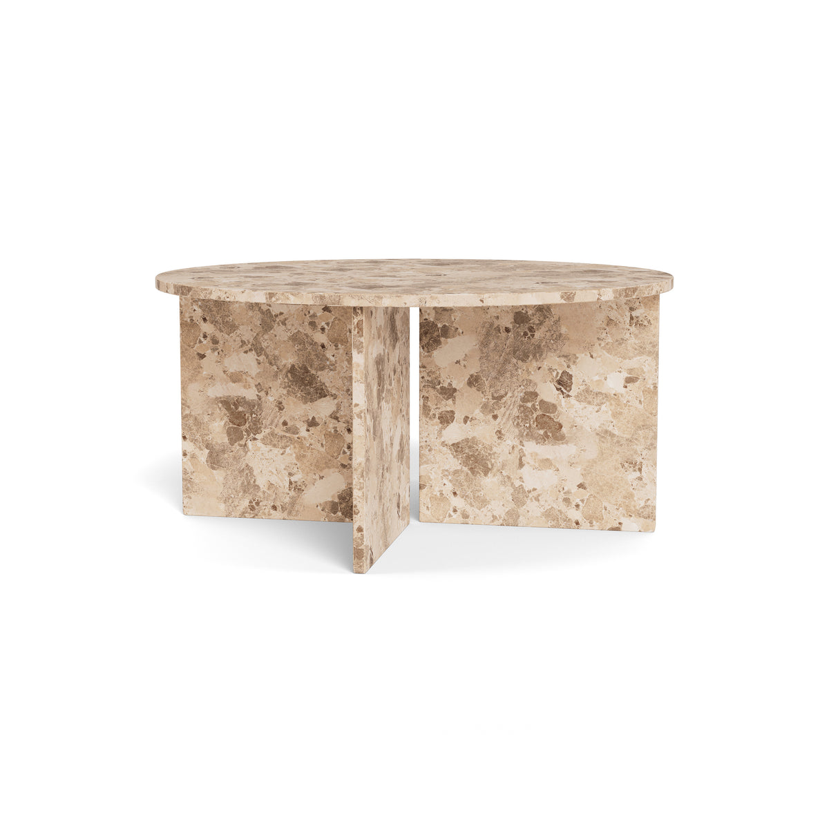 Rund sofabord med en diameter på 90 cm i elegant stil | Plaris beige marmor