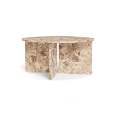Rund sofabord med en diameter på 90 cm i elegant stil | Plaris beige marmor