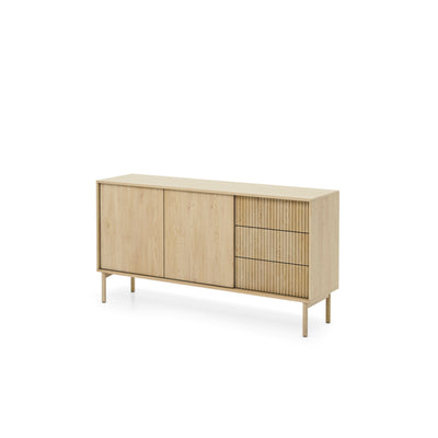 Viola-kommode med 2 døre, 154 x 80, med 3 skuffer i japandi-stil – set fra siden | Pillovely