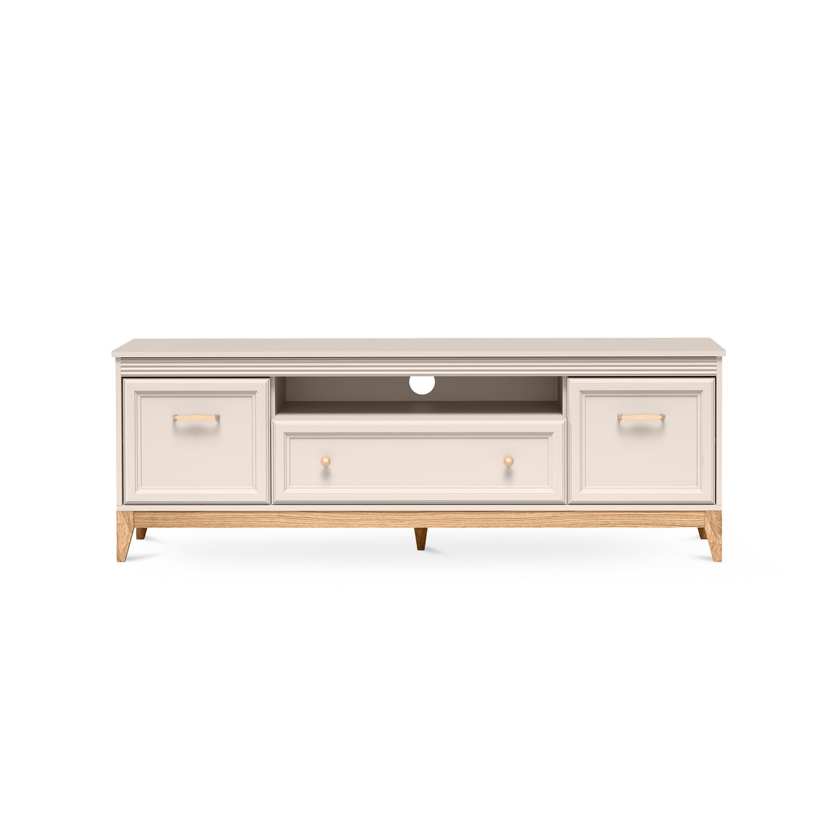 Serena TV-bord til tv'et, 179x62, med fræsede fronter i modern classic-stil – set forfra | Pillovely