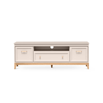 Serena TV-bord til tv'et, 179x62, med fræsede fronter i modern classic-stil – set forfra | Pillovely