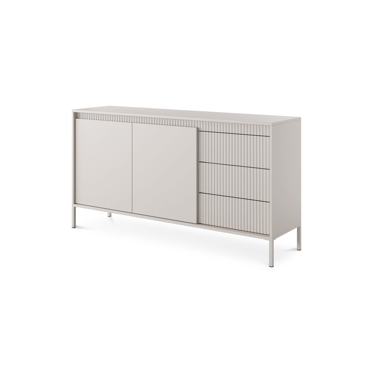 Senra-kommode med låger og skuffer, 154 x 81, i japandi-stil – set fra siden | Pillovely