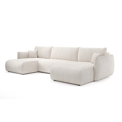Alloro U-formet hjørnesofa med sovefunktion, mål 145x302, i vintage-stil – set fra en vinkel | Pillovely