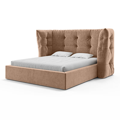 Diara-polstret seng i størrelserne 140x200, 160x200 og 180x200, quiltet med opbevaringsrum i glamour-stil – set fra en vinkel | Pillovely