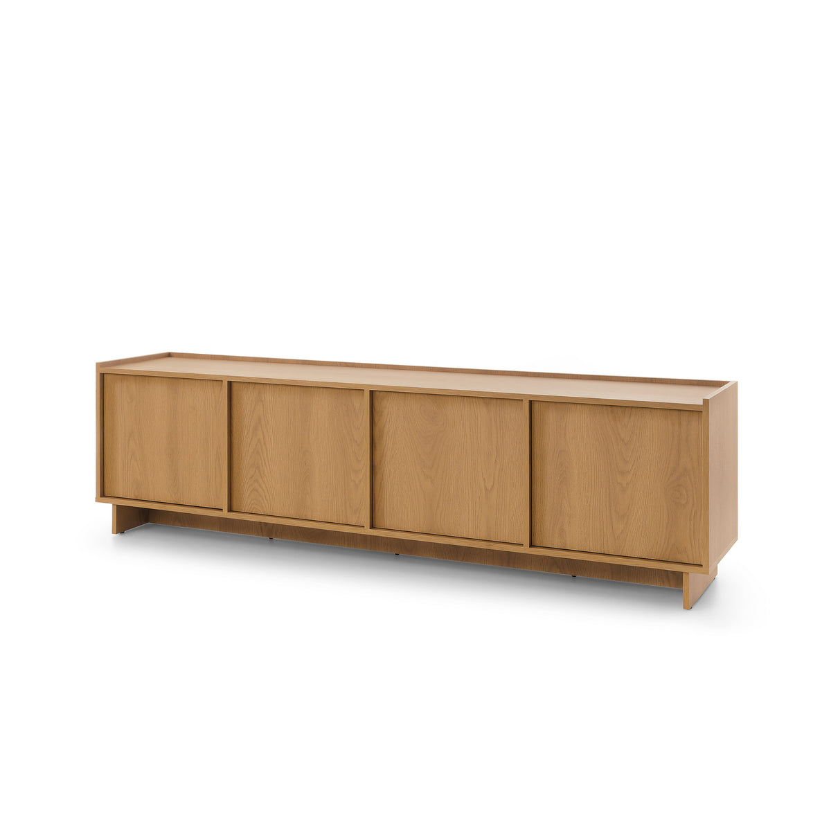 Kiyro TV-bord til fjernsyn, 195x55, med aflåselige rum i minimalistisk stil – set fra siden | Pillovely