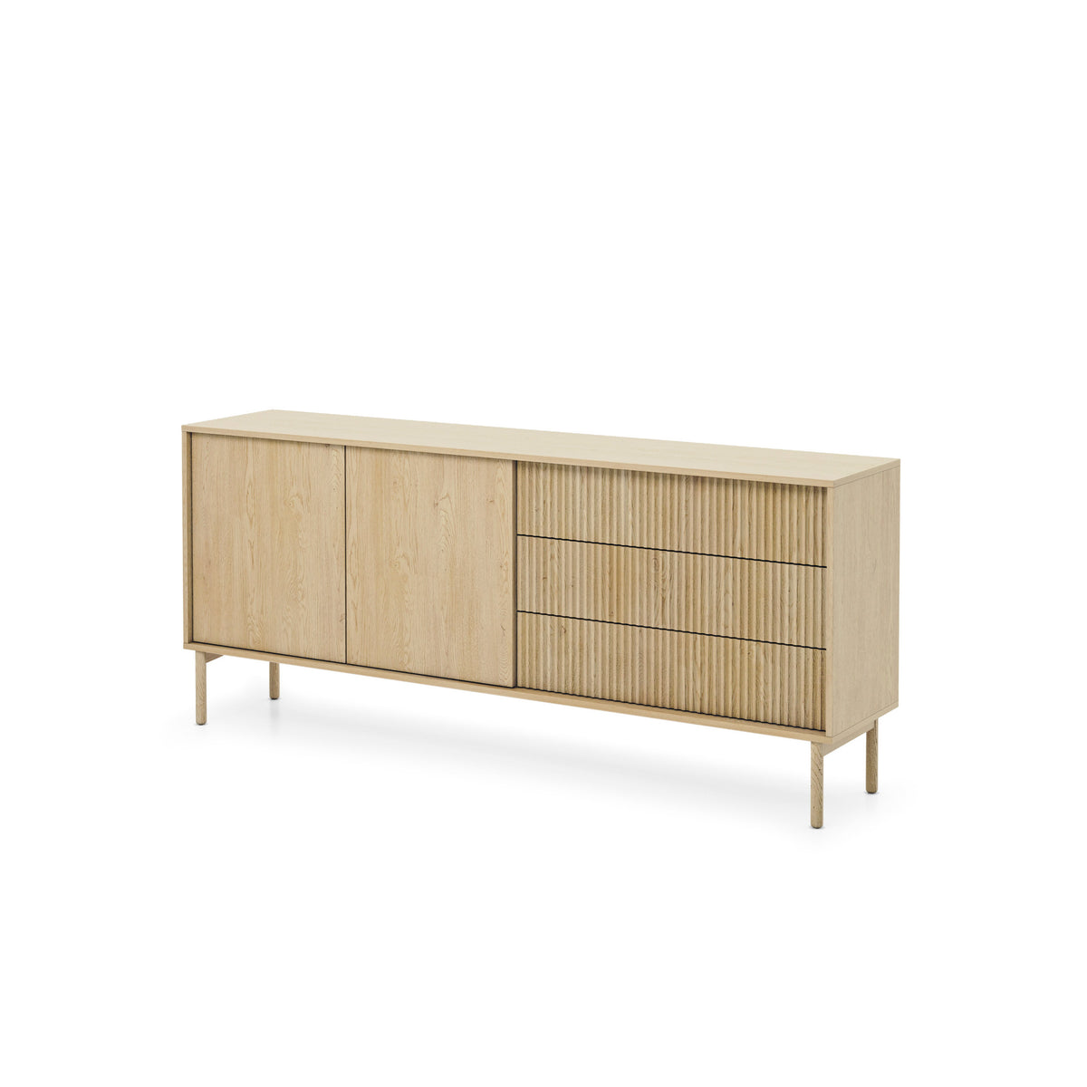 Viola-kommode med 2 døre og 3 skuffer, 187x80, i japandi-stil – set fra siden | Pillovely