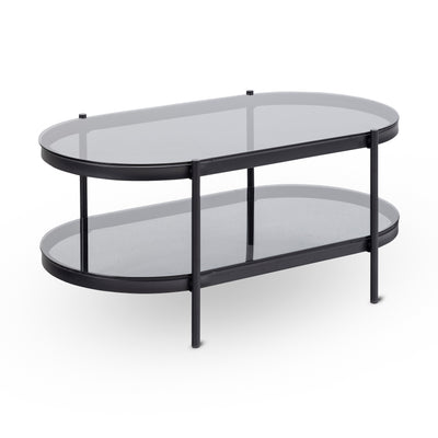 Moren ovalt sofabord til stuen med røget glas i moderne stil – set fra siden | Pillovely
