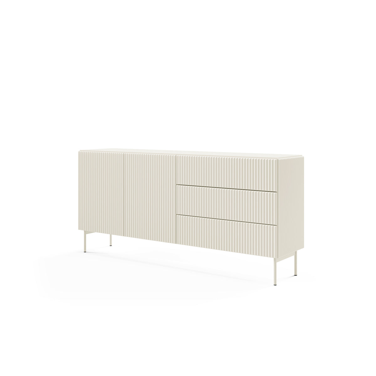 MuzZI-kommode med låger og skuffer, 177 x 81, i moderne stil – set fra siden | Pillovely