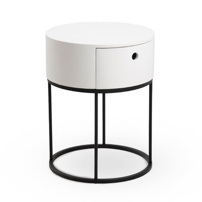 Rund natbord med skuffe i minimalistisk stil | Ronda, mat hvid