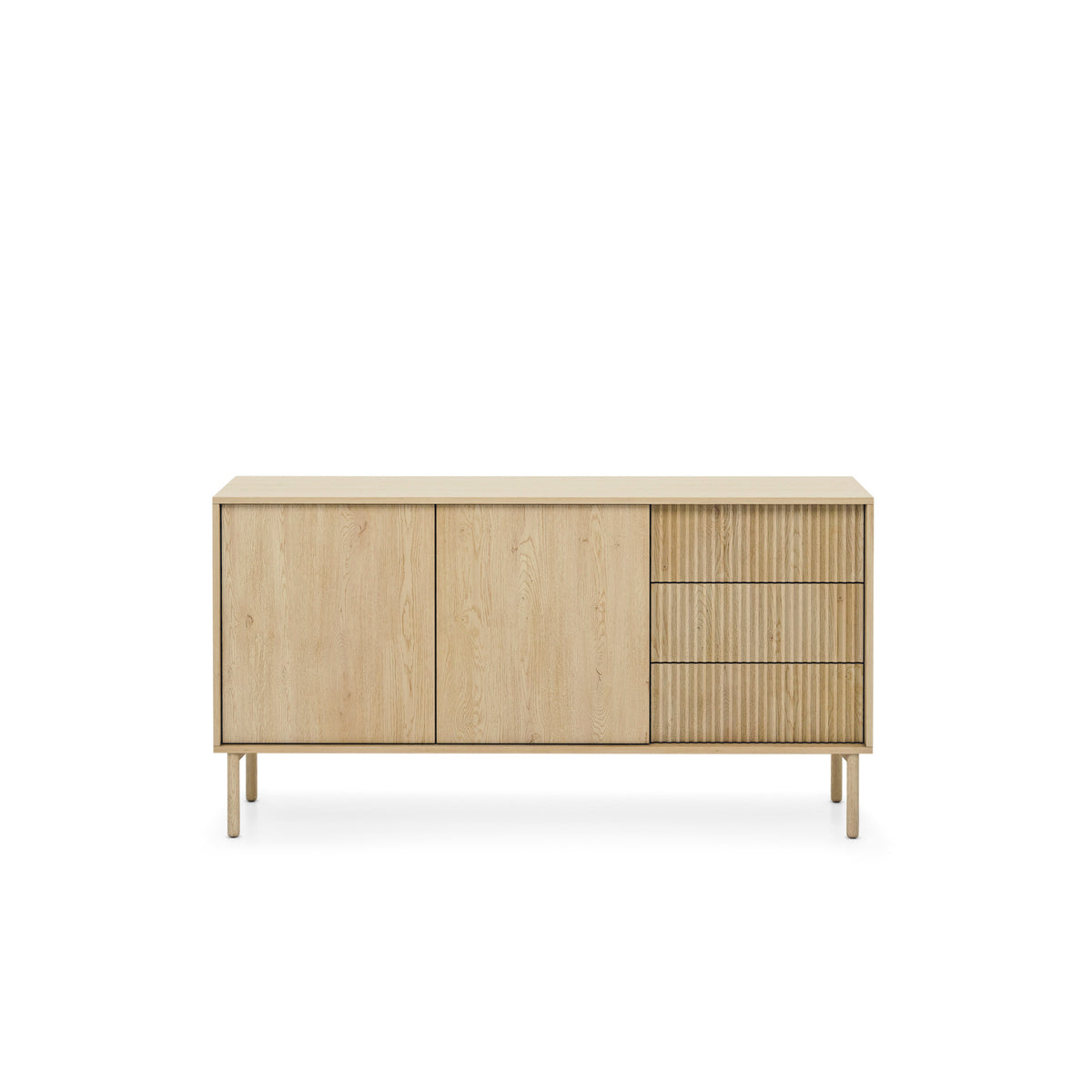 Viola-kommode med 2 døre, 154x80, med 3 skuffer i japandi-stil – set forfra