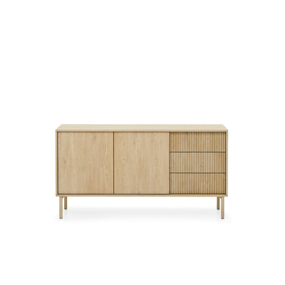 Viola-kommode med 2 døre, 154x80, med 3 skuffer i japandi-stil – set forfra