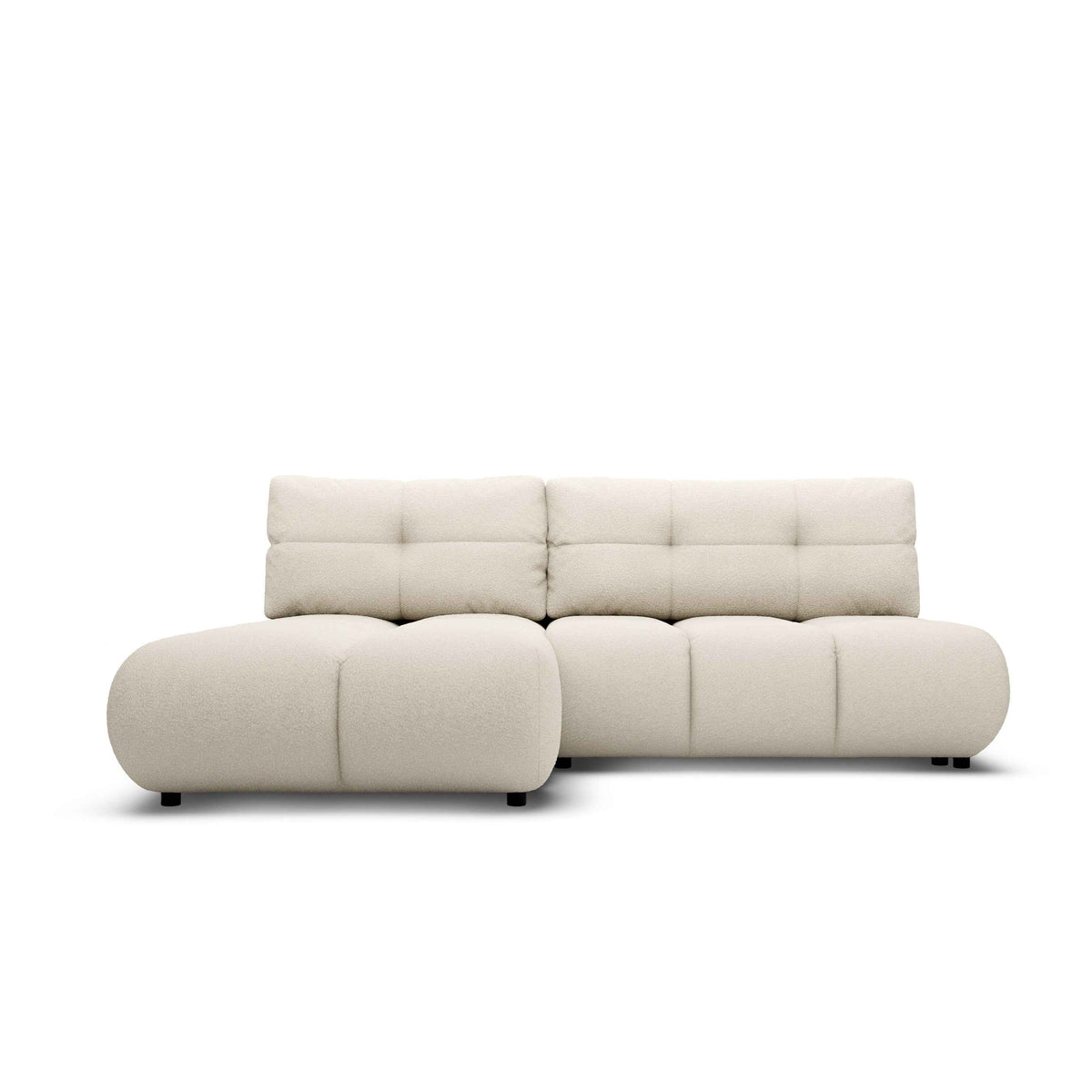 Milorya DL-hjørnesofa med sovefunktion, 230 cm, i moderne stil – set forfra