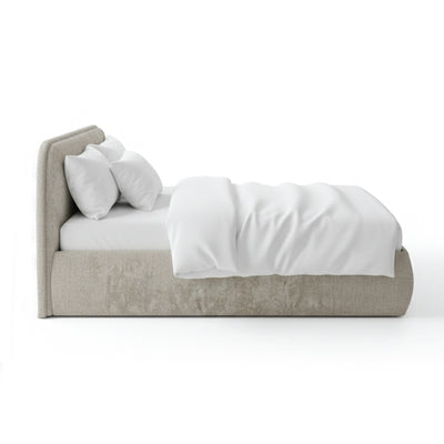Eterial-polstret seng med opbevaringsrum i soft modern-stil – set fra siden
