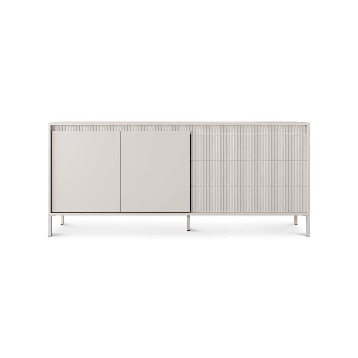 Senra-kommode med låger og skuffer, 187 x 81, i japandi-stil – set forfra