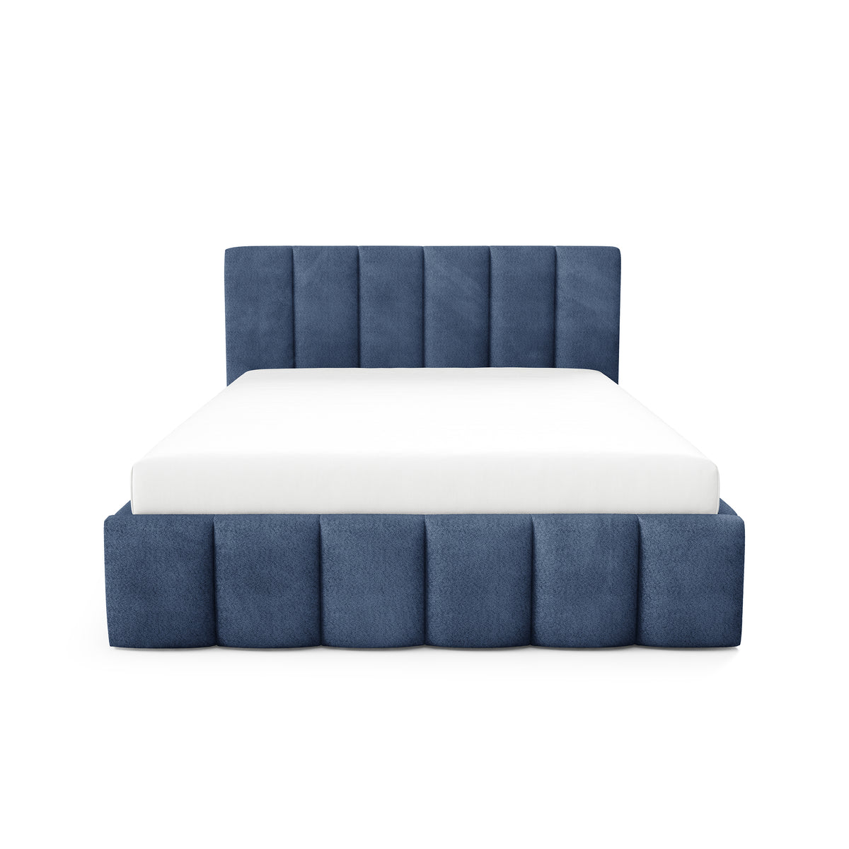 Nerom-polstret seng med quiltet overflade og opbevaringsrum i forskellige størrelser i elegant stil, stof i farven Coral – set forfra